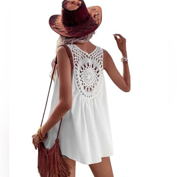 Boho Festival Crochet Patchwork Sleeveless Tunic White, Size M, NWT - Picture 2 of 13